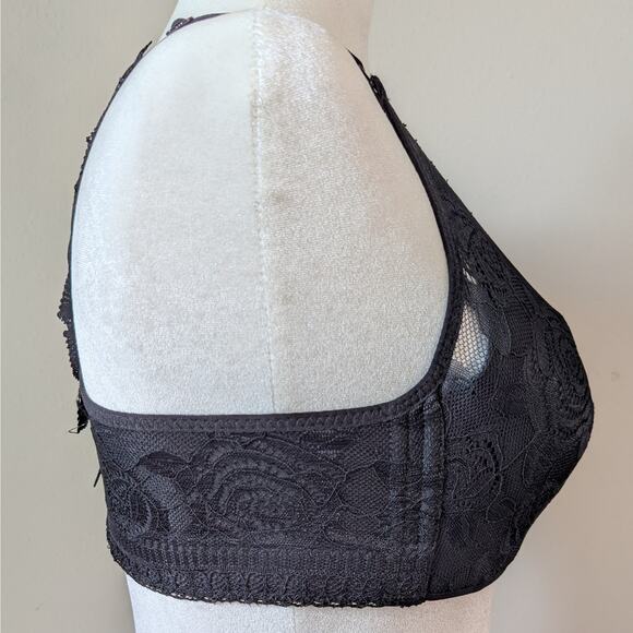Black Lace Plunge Wireless Bra Rose Gold Clasp Adjustable Straps Band Size 36 - Picture 4 of 9
